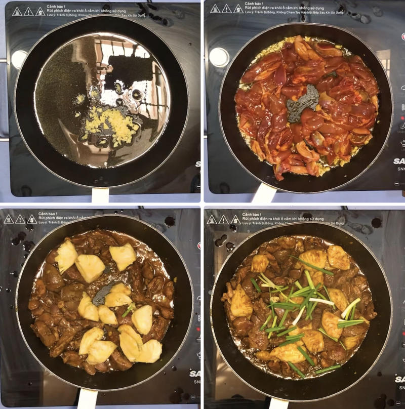 Xào lòng gà với dứa (thơm)